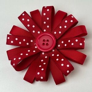 Handmade Polka Dot Ribbon Flower Hair Clip – Playful & Stylish